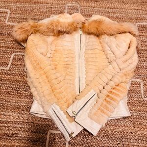 Women's Vintage Cream Fur and Leather Trimmed Jacket -Made in Italy